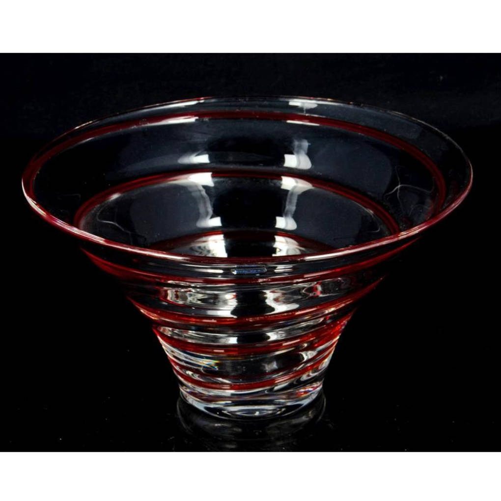 Bowls & Dishes Polish Krosno clear glass fruit bowl with a ruby red